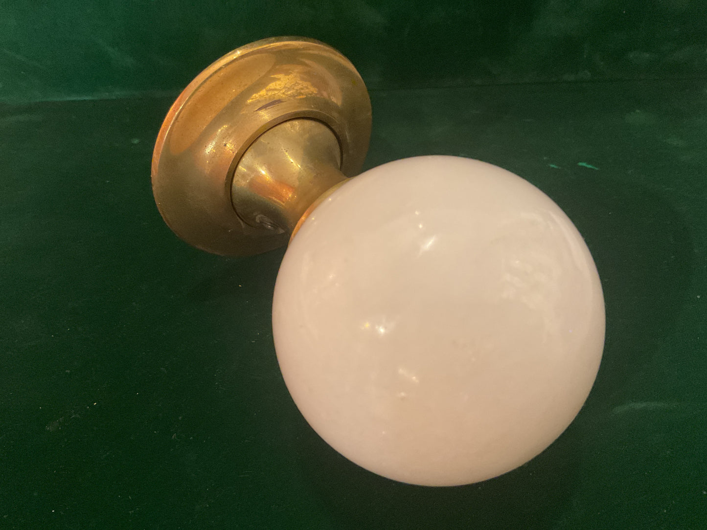 9 - White Marble Ball Door Knobs on Polished Brass Rose