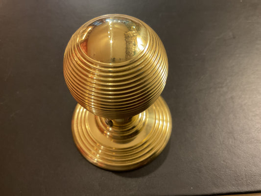 8073 - Polished Brass 50 mm Beehive Mortice Knobs, Concealed Fix