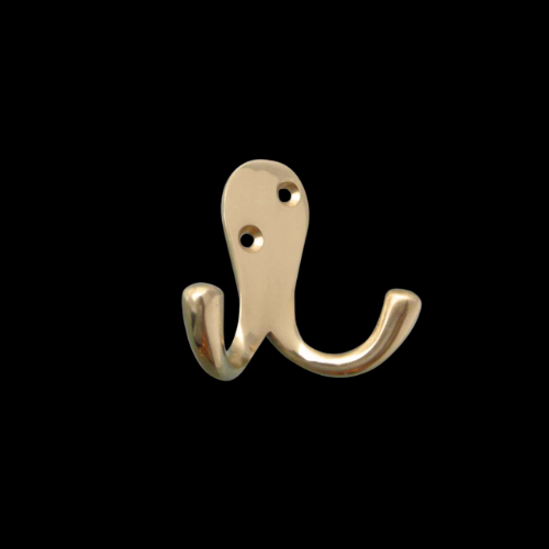 3077 - Polished Brass double robe hook