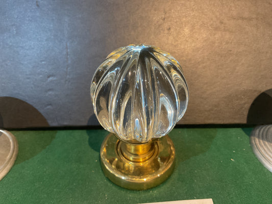 109 - Pair of Glass Pumpkin 57 mm Mortice Knobs on Polished Brass