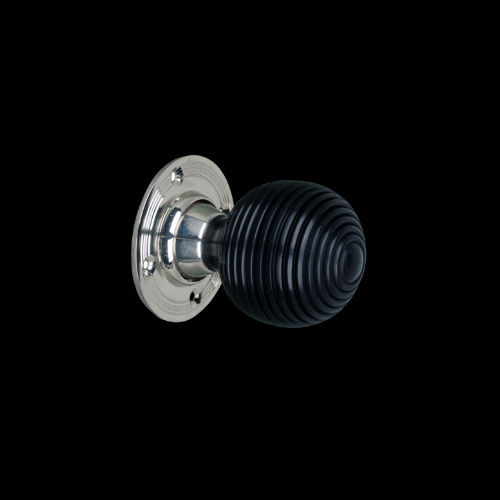 8036c - Ebony Beehive Doorknob on Polished Nickel