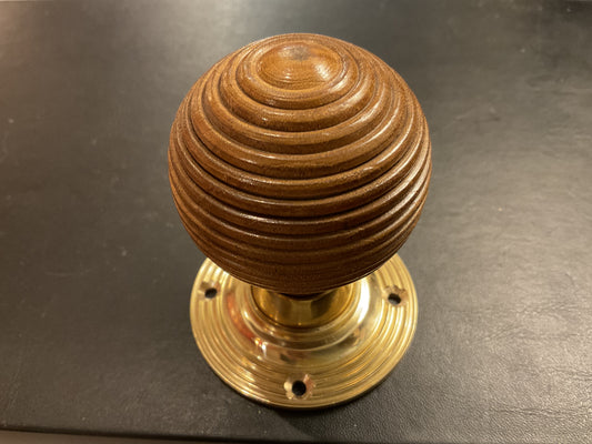 8037 - Rosewood 50 mm Beehive Door Knobs on Polished Brass