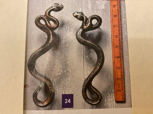 4091 - Pair of Antique Brass 230 mm Snake Pull Handles
