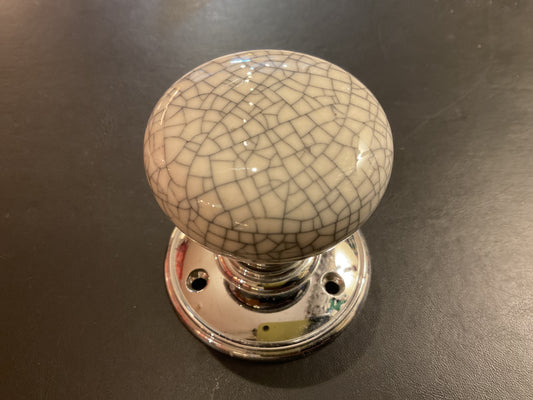 8071 - Grey Crackle 57 mm Ceramic Mortice Knobs on Polished Chrome