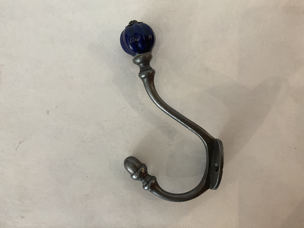 26D - Antique Iron Hat and Coat Hook Dark Blue Shell Tip