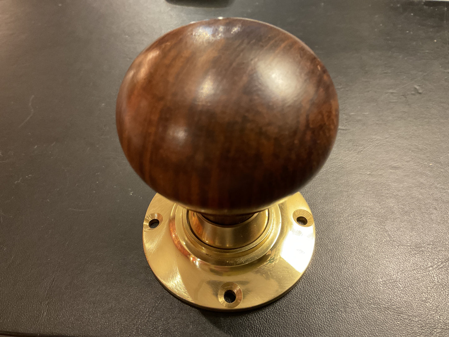 8039 - Rosewood 55 mm Bun Door Knobs on Polished Brass