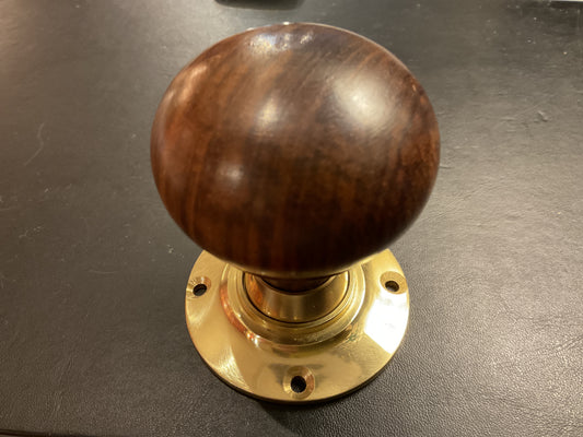 8039 - Rosewood 55 mm Bun Door Knobs on Polished Brass