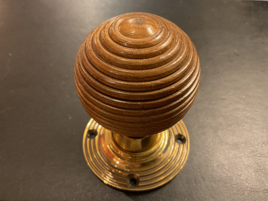 8037B - Rosewood 50 mm Beehive Door Knobs on Aged Brass