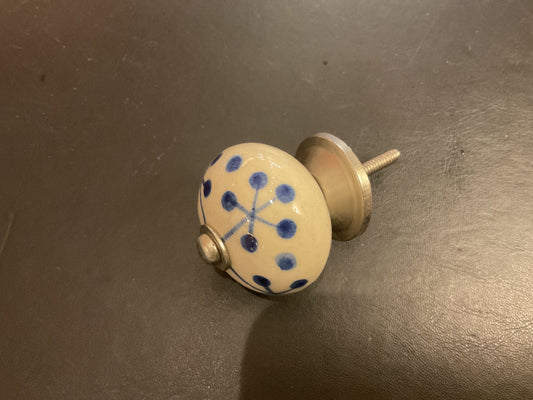 110 - Ceramic White and Blue 40 mm Cupboard Knob